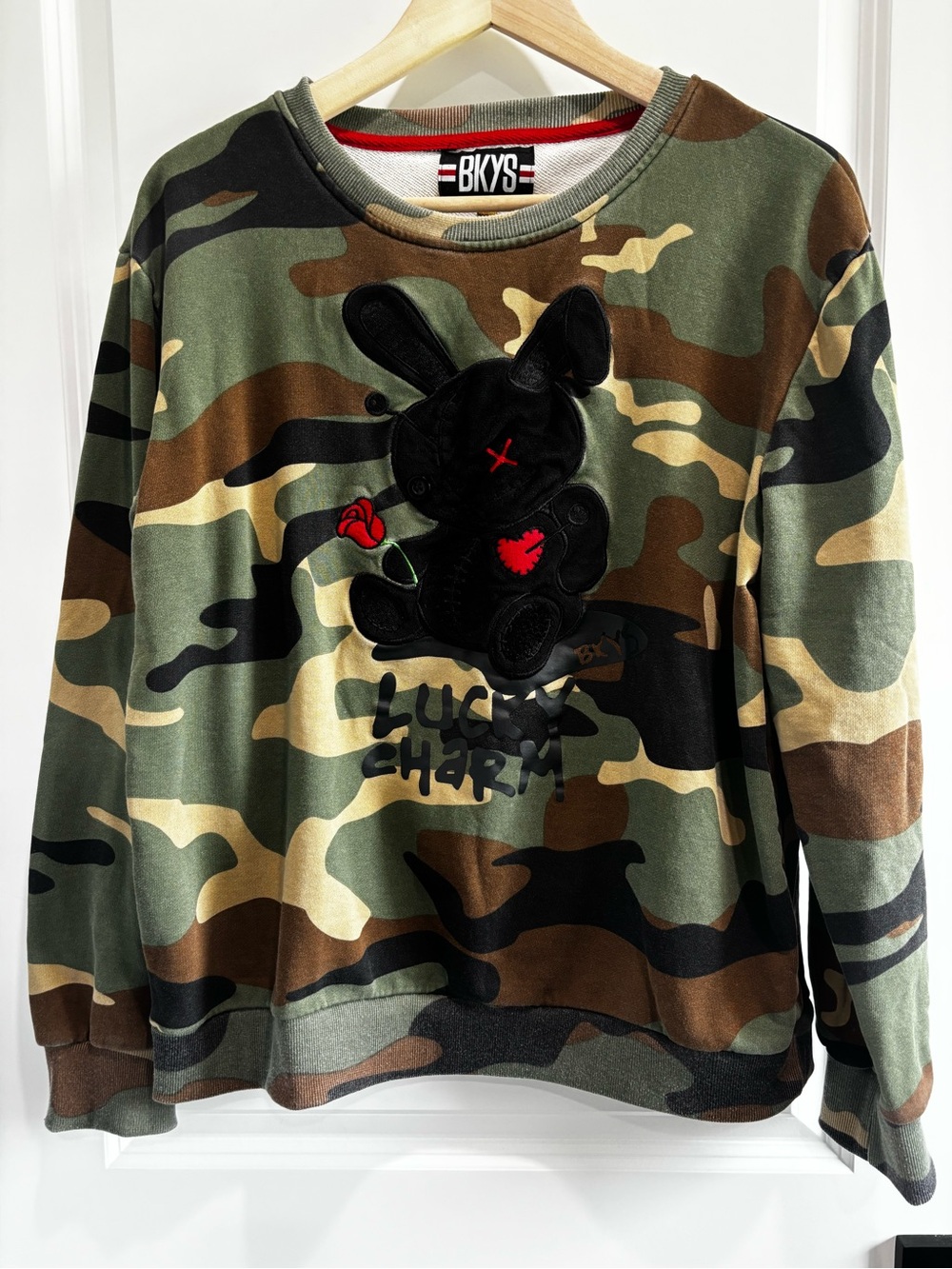 BKYS Women's Camo Crewneck Sweatshirt with Bunny Applique - Green